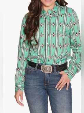 Wrangler Retro Southwestern Strip Snap Long Sleeve Shirt Western Top SIZE XL